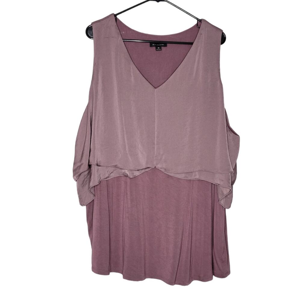 H by Halston Purple Tiered Layered V-Neck Tank Top 3X